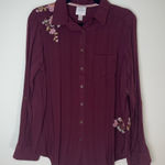 Knox Rose  | Burgundy Floral Embroidery Button Up Top | Large Photo 0