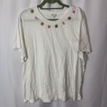 Rose + Olive  Women’s 2X White T-shirt Embroidered Fruit Detail Photo 1
