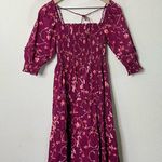 Hill House The Nesli Nap Smocked Dress Burgundy Botanical Floral Womens Size XS Photo 4