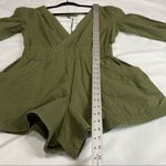 Free People Olive Green Beside You Cotton Shortall Long Sleeve Open Back Romper Photo 2