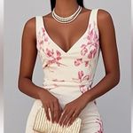 FEHAUTE Pink Floral Mermaid Skirt V Neck Sleeveless Mermaid Midi Dress Size 4 White Photo 1