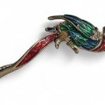 Vintage 90's Cloisonne Enamel Rhinestone Tropical Bird Parrot Brooch Pin Gold Photo 4