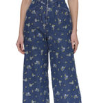 Avec Les Filles New! Floral Cap Sleeve Wide Leg Denim Jumpsuit Floral Sz 8 $249 Photo 0