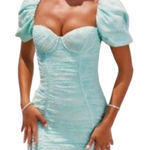 Oh Polly Oh‎ Polly Mini Dress Ruched Corset Puff Sleeve Mint Green Lace Size 8 NWT Photo 0