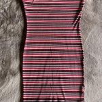 AMBIANCE Y2K Strapless Tube Top Ribbed Striped Bodycon Mini Dress Sz S EUC Red Photo 0