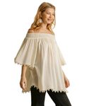 Umgee  Womens Blouse Size Medium Cream Off‎ Shoulder Lace Trim Boho NEW Photo 2