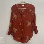 Anthropologie Fig & Flower Embroidered Button Down Blouse Orange Size Petite XL Photo 1