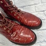 Stuart Weitzman  Womens Size 10 Red Croc Mila Combat Bootie Boots Lift Leather Photo 1