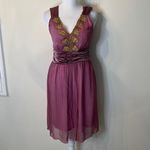 Star Model size small purple mini dress with gold accents andâsatin ribbonâGUC Photo 1
