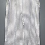 Ellen Tracy Blue~White Striped Linen Pull-On Culottes Wide Leg Pants Pockets L Photo 1