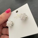 Kate Spade Flying Colors Rock Candy Full Flourish Flower Hematite Cluster Stud Earrings Clear Silver Mother pearls back vintage Photo 1