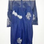 Karen Millen Womens Sheath Dress Lace Embroidered Illusion Detail Navy Size 12 Photo 4