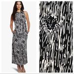 Anne Klein  Lion Head Logo Print Shift Slip Maxi Dress Black White 6 Sleeveless Photo 12