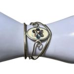 Vintage Alpaca Mexico Silver Purple Abalone Flower Inlay Hinged Cuff Bracelet 6” Photo 1