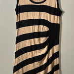 Calvin Klein Black Beige Striped Sleeveless Stretch Tank Dress Description: Photo 0