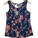 Lavish Blue Multicolor Floral Key Hole Tie Back Lightweight Summer Tank Top Photo 0