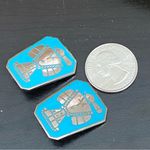 Indian Lore Genuine Copper Porcelain Enamel Inlaid Thunderbird Clip On Earrings Blue Photo 6