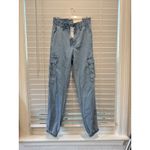 American Eagle NEW  Denim Relaxed Mom Jogger Sz 0‎ Medium Wash Cargo High Rise Photo 3