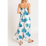 Lush Clothing Lush Ivory Jumpsuit Tropical Green and Blue Monsterra Leaves Small Flawed Photo 9