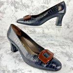 Salvatore Ferragamo Vintage Black Leather Heels Size 9 AA Tortoise Shell Buckle Photo 0