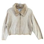 Melody Garden Sweater Jacket M Tan Animal Print Faux Fur Zip Retro Mob Wife Vtg Size M Photo 3