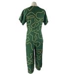 Ali Golden Women's Green Gold Silk Abstract Short Sleeve V Neck Crop Jumpsuit S Photo 2