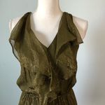 Greylin | Silk Olive Green Metallic Ruffle Dress Sz S Photo 1