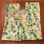 ZARA Green & Yellow Floral Abstract Print High Waist Stretch Cropped Pants XS Photo 13