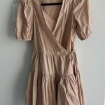 J.Crew  Puff Sleeve Cotton Poplin Wrap Dress Beige Ruffle Preppy Romanti… Photo 0