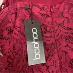 Boohoo Jess Lace Open Shoulder Dress Midi Berry NWT New Cocktail Straps Bodycon Photo 3