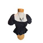ASTR The Label Womens Black Puff Sleeve Smocked Crop Top Size S Cotton/Polyester Photo 1