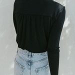 Free People Black Plunging V Neck Faux Wrap Long Sleeve Turnt Bodysuit NEW Photo 2