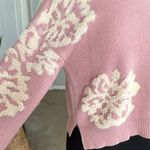 Dreamers by Debut Embroiled Floral Knit Crop Pink Sweater Size M Photo 5