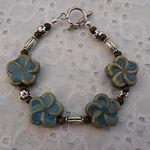 Handmade NEW!  Earthy Beaded Toggle Bracelet W Ceramic Flower Beads. 7.25” Photo 0