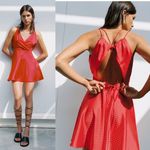 ZARA NWT  SILKY POLKA DOT LACE UP MINI DRESS BLOGGERS FAV RED SMALL Photo 1