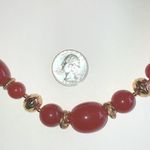 Trifari  Elegant Vintage Reddish Orange  and Gold Tone Beaded Necklace Photo 3