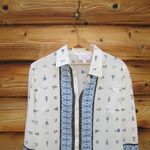 NWT Cream Print Western Blouse Top M Blue Size M Photo 2