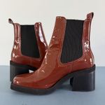 Gianni Bini Banks Crinkle Patent Leather Double Gore Square Toe Brown Booties Photo 5