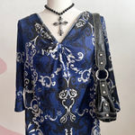 Vintage Baroque Print Top‎ Y2K 2000s 90s Grunge Sz Large Blue Photo 0