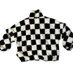 Salty Savage checkered fluffy faux fur quarter zip pullover size small oversized Black Photo 3