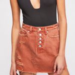 Free People We The Free Distressed Denim A-Line Skirt in Rust Orange size 26 Photo 6