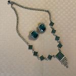 Vintage faux emerald & diamond 18” necklace & 1” earrings set. Green Photo 0
