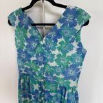 Vintage 60s Floral Garden Party Dress Fit Flare Blue Green Nautical Vacation Size M Photo 1
