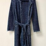 ZARA  Knit Shiny Long Sleeve Open Front Tie Waist Coatigan Navy Blue Women's M Photo 0