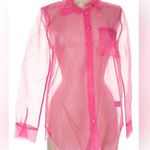 Nicole Miller New York Hot Pink Sheer Button Up Structured Mesh Blouse Barbie M Photo 0