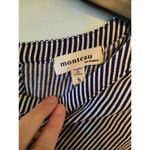 Monteau Los Angeles Navy White striped Top Size Small S cap sleeves Ruffle Photo 2