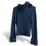 Yuka Vintage Faux Fur Trim Funnel Neck Knit Top Small Black Photo 3