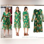 Alice + Olivia  CoCo Plunging V-neck midi Dress in green yellow multi size 6 Photo 8