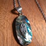 Floral Design Abalone Sterling Silver Pendant Stainless Steel Necklace Photo 5
