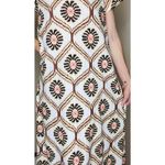 Bohemian Cream, Pink & Brown Geometric Maxi Shirt Dress Multiple Size M Photo 2